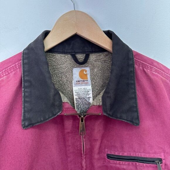 Carhartt Women’s Vintage Sherpa Lined Detroit Raspberry Bomber Jacket WJ097 RBY - Picture 4 of 16